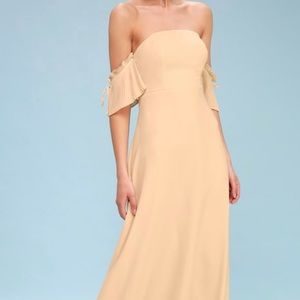 NUDE OFF-THE-SHOULDER MAXI DRESS